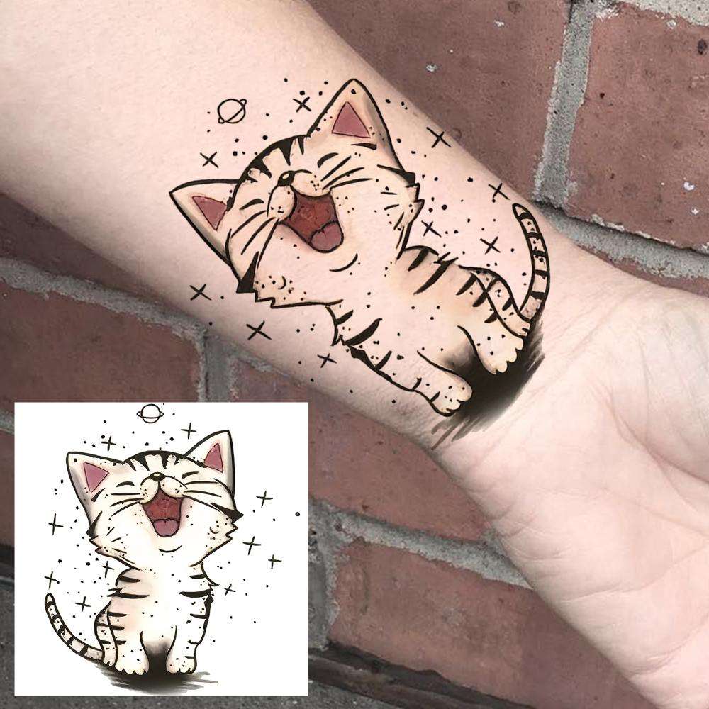 1 Sheet Cat Temporary Tattoos For Women Men Adults Hands Finger Foot Neck Clavicle Legs Forearm Shank Arm Body Art Makeup, Semi Permanent Temp Fake Tattoo Stickers Waterproof Long Lasting Realistic Tatoos For Festival Party Accessory