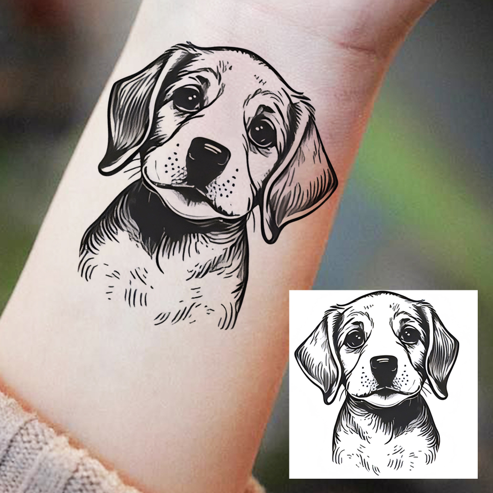 1 Sheet Dog Temporary Tattoos For Women Men Adults Hands Finger Foot Neck Clavicle Legs Forearm Shank Arm Body Art Makeup, Semi Permanent Temp Fake Tattoo Stickers Waterproof Long Lasting Realistic Tatoos For Festival Party Accessory