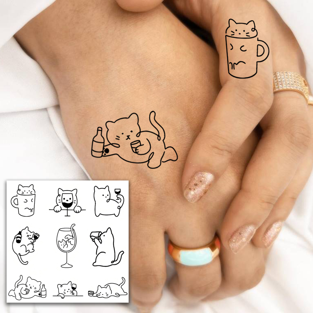 1 Sheet Y2K Cat Temporary Tattoos For Women Men Adults Hands Finger Foot Neck Clavicle Legs Forearm Shank Arm Body Art Makeup, Semi Permanent Temp Fake Tattoo Stickers Waterproof Long Lasting Realistic Tatoos For Festival Party Accessory