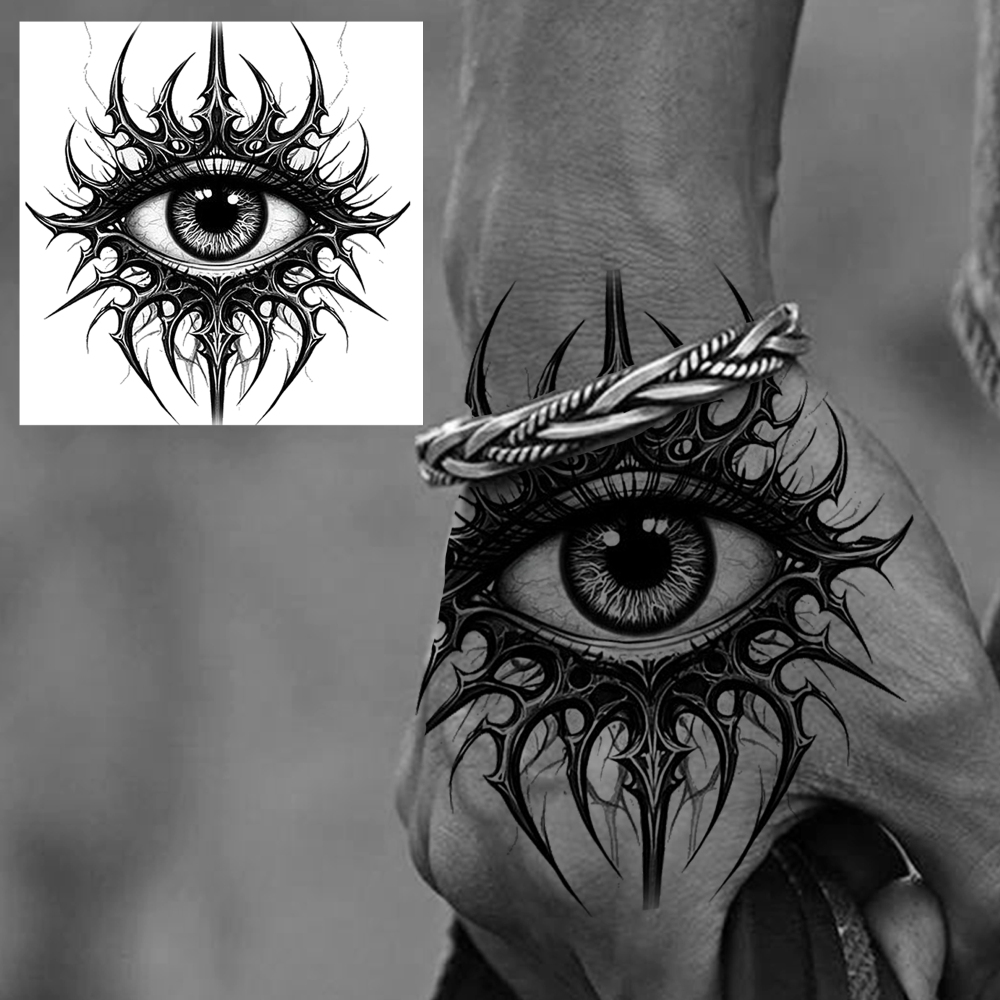 1 Sheet Tribal Eye Temporary Tattoos For Women Men Adults Hands Finger Foot Neck Clavicle Legs Forearm Shank Arm Body Art Makeup, Semi Permanent Temp Fake Tattoo Stickers Waterproof Long Lasting Realistic Tatoos For Festival Party Accessory