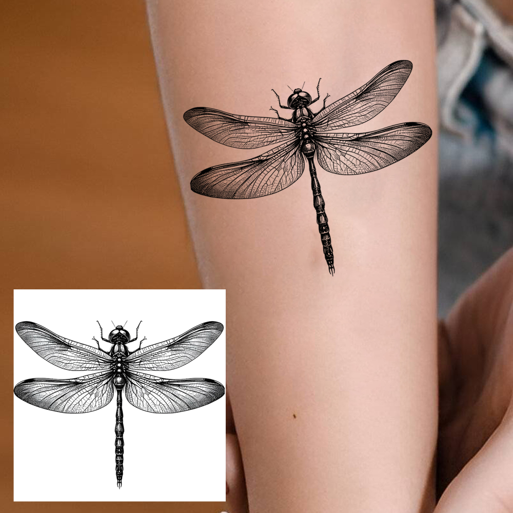 1 Sheet Dragonfly Temporary Tattoos For Women Men Adults Hands Finger Foot Neck Clavicle Legs Forearm Shank Arm Body Art Makeup, Semi Permanent Temp Fake Tattoo Stickers Waterproof Long Lasting Realistic Tatoos For Festival Party Accessory