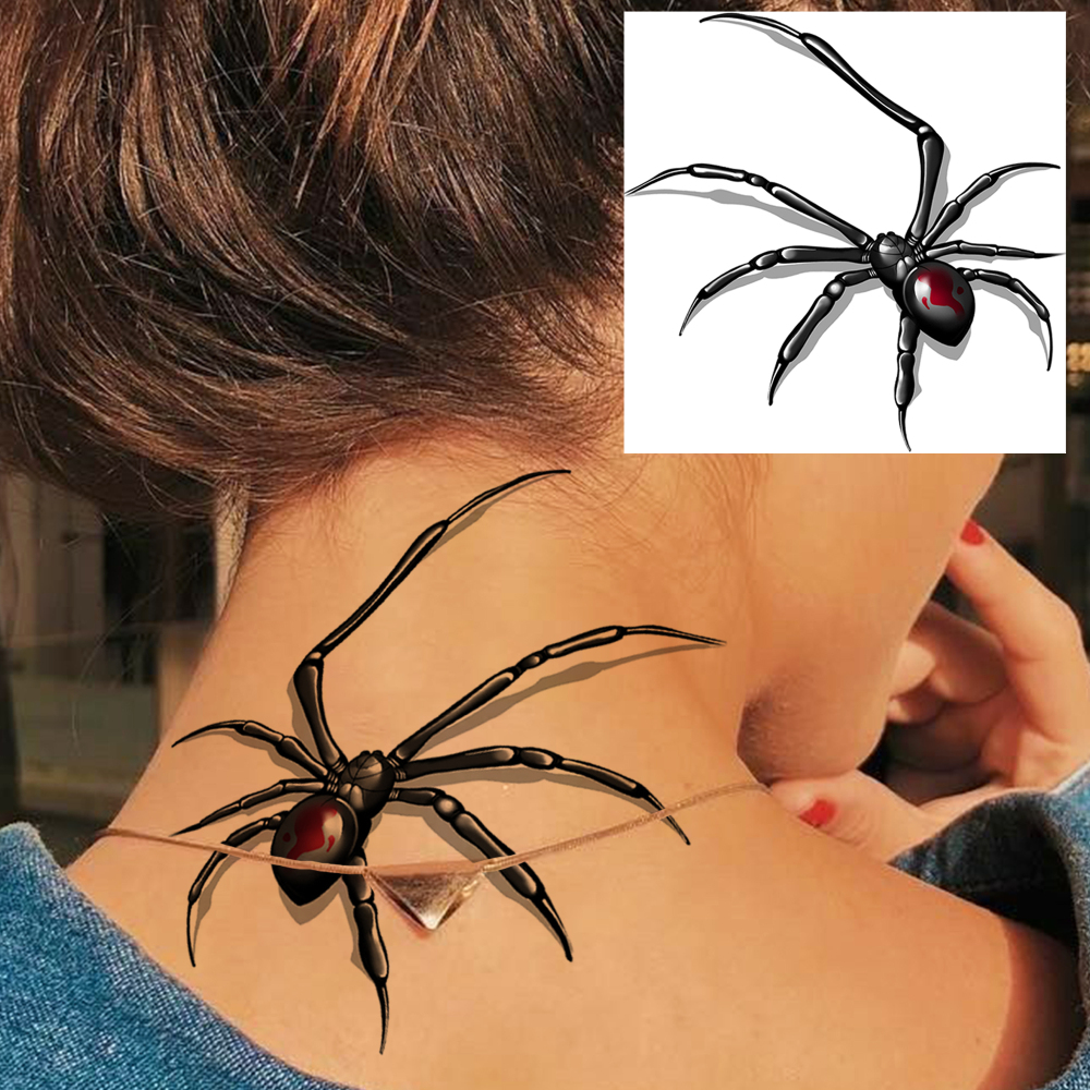 1 Sheet Spider Temporary Tattoos For Women Men Adults Hands Finger Foot Neck Clavicle Legs Forearm Shank Arm Body Art Makeup, Semi Permanent Temp Fake Tattoo Stickers Waterproof Long Lasting Realistic Tatoos For Festival Party Accessory