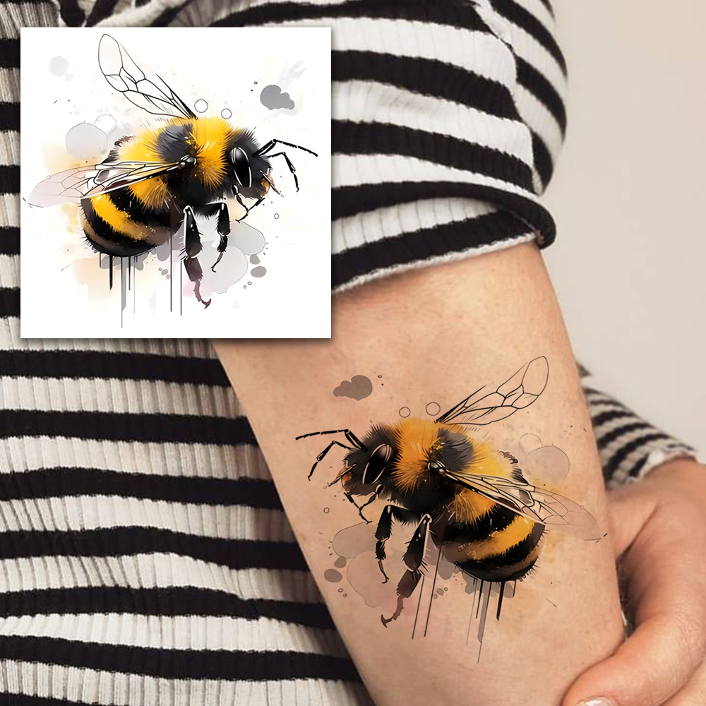 1 Sheet Bee Temporary Tattoos For Women Men Adults Hands Finger Foot Neck Clavicle Legs Forearm Shank Arm Body Art Makeup, Semi Permanent Temp Fake Tattoo Stickers Waterproof Long Lasting Realistic Tatoos For Festival Party Accessory