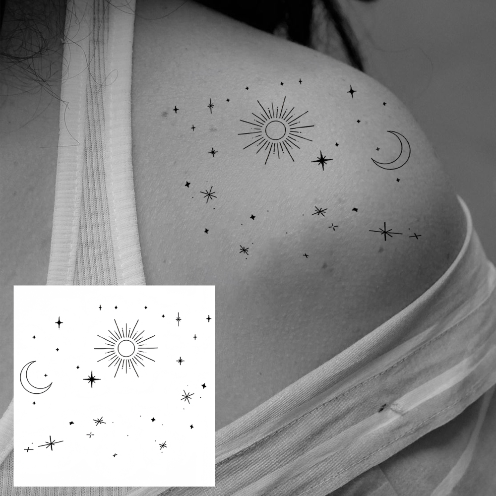 1 Sheet Space Universe Temporary Tattoos For Women Men Adults Hands Finger Foot Neck Clavicle Legs Forearm Shank Arm Body Art Makeup, Semi Permanent Temp Fake Tattoo Stickers Waterproof Long Lasting Realistic Tatoos For Festival Party Accessory