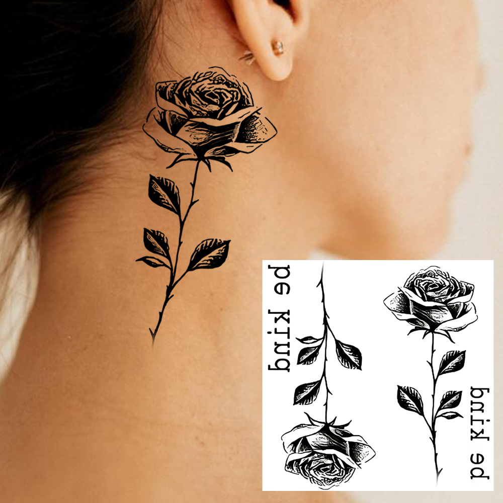 1 Sheet Rose Temporary Tattoos For Women Men Adults Hands Finger Foot Neck Clavicle Legs Forearm Shank Arm Body Art Makeup, Semi Permanent Temp Fake Tattoo Stickers Waterproof Long Lasting Realistic Tatoos For Festival Party Accessory