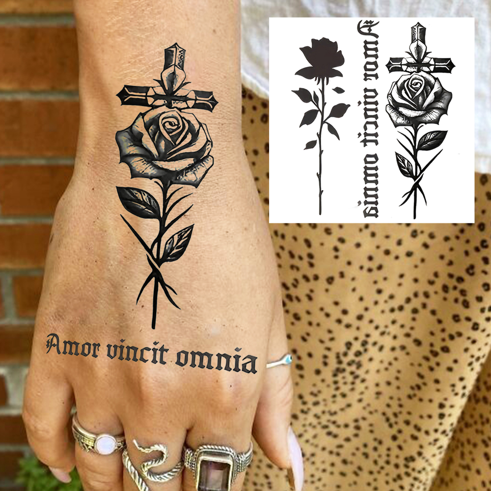 1 Sheet Rose Temporary Tattoos For Women Men Adults Hands Finger Foot Neck Clavicle Legs Forearm Shank Arm Body Art Makeup, Semi Permanent Temp Fake Tattoo Stickers Waterproof Long Lasting Realistic Tatoos For Festival Party Accessory