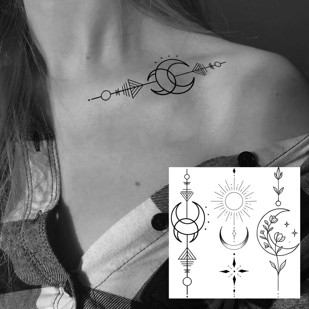 1 Sheet Moon Temporary Tattoos For Women Men Adults Hands Finger Foot Neck Clavicle Legs Forearm Shank Arm Body Art Makeup, Semi Permanent Temp Fake Tattoo Stickers Waterproof Long Lasting Realistic Tatoos For Festival Party Accessory