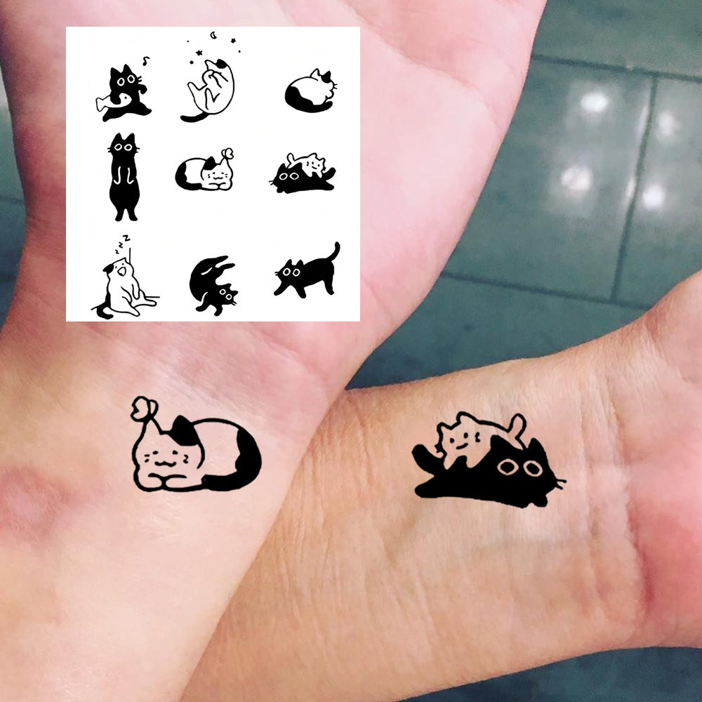 1 Sheet Cat Temporary Tattoos For Women Men Adults Hands Finger Foot Neck Clavicle Legs Forearm Shank Arm Body Art Makeup, Semi Permanent Temp Fake Tattoo Stickers Waterproof Long Lasting Realistic Tatoos For Festival Party Accessory
