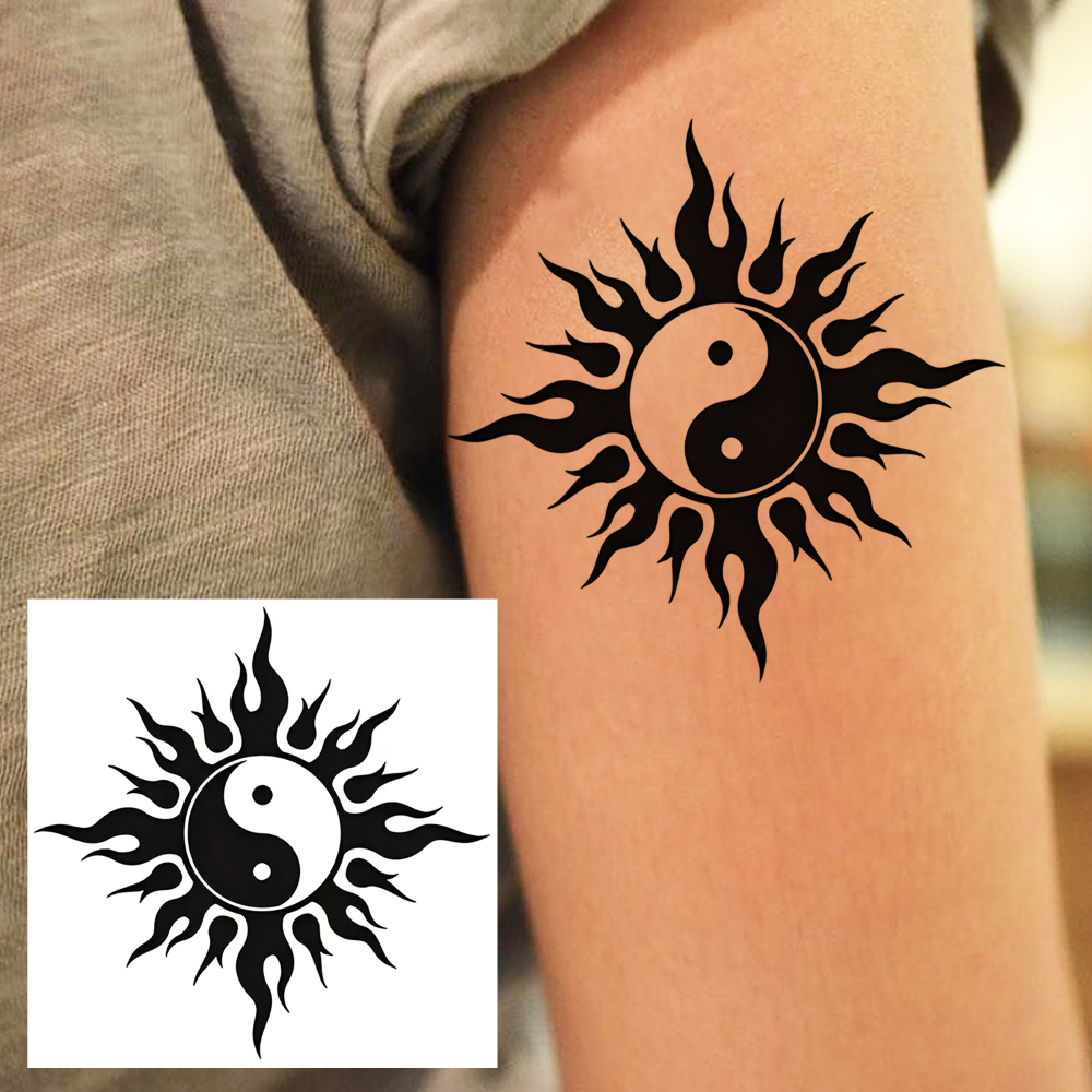 1 Sheet Tai Chi Temporary Tattoos For Women Men Adults Hands Finger Foot Neck Clavicle Legs Forearm Shank Arm Body Art Makeup, Semi Permanent Temp Fake Tattoo Stickers Waterproof Long Lasting Realistic Tatoos For Festival Party Accessory