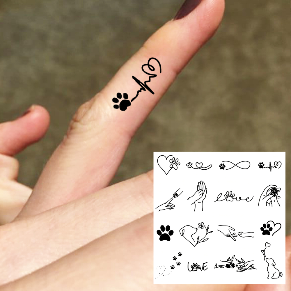 1 Sheet Paw Family Temporary Tattoos For Women Men Adults Hands Finger Foot Neck Clavicle Legs Forearm Shank Arm Body Art Makeup, Semi Permanent Temp Fake Tattoo Stickers Waterproof Long Lasting Realistic Tatoos For Festival Party Accessory