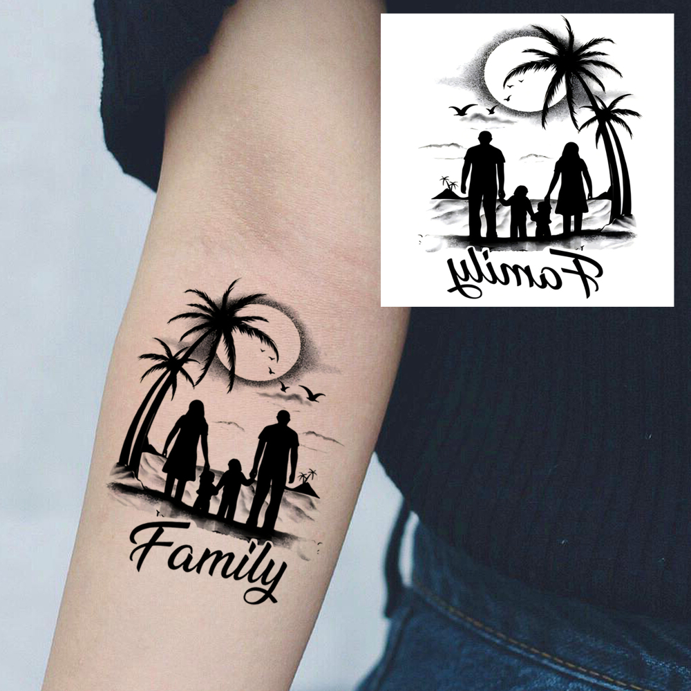 1 Sheet Family Temporary Tattoos For Women Men Adults Hands Finger Foot Neck Clavicle Legs Forearm Shank Arm Body Art Makeup, Semi Permanent Temp Fake Tattoo Stickers Waterproof Long Lasting Realistic Tatoos For Festival Party Accessory