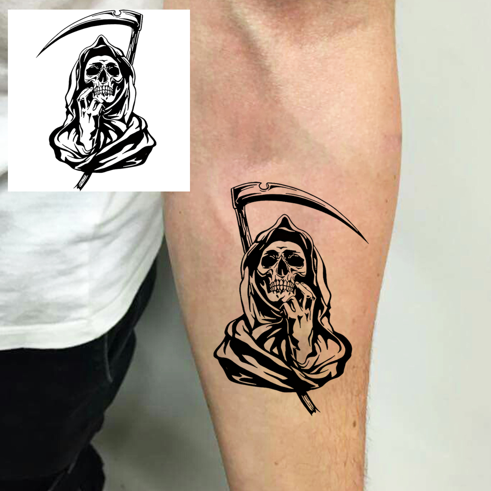 1 Sheet Skull Halloween Temporary Tattoos For Women Men Adults Hands Finger Foot Neck Clavicle Legs Forearm Shank Arm Body Art Makeup, Semi Permanent Temp Fake Tattoo Stickers Waterproof Long Lasting Realistic Tatoos For Festival Party Accessory