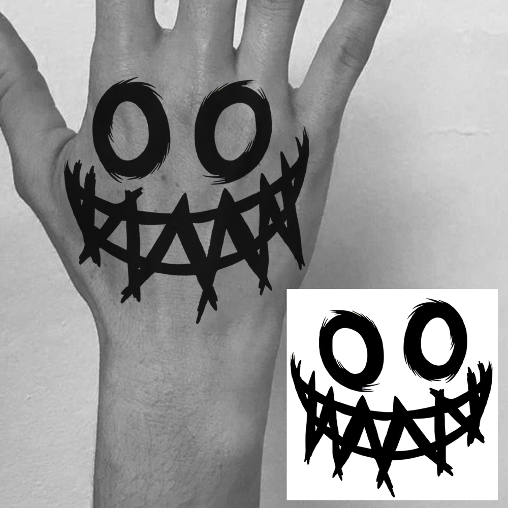 1 Sheet Smile Face Temporary Tattoos For Women Men Adults Hands Finger Foot Neck Clavicle Legs Forearm Shank Arm Body Art Makeup, Semi Permanent Temp Fake Tattoo Stickers Waterproof Long Lasting Realistic Tatoos For Festival Party Accessory