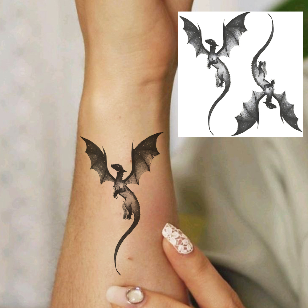1 Sheet Dragon Temporary Tattoos For Women Men Adults Hands Finger Foot Neck Clavicle Legs Forearm Shank Arm Body Art Makeup, Semi Permanent Temp Fake Tattoo Stickers Waterproof Long Lasting Realistic Tatoos For Festival Party Accessory