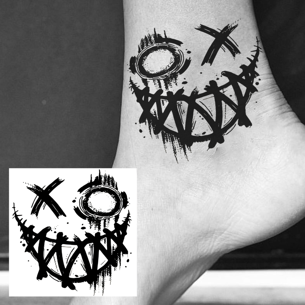 1 Sheet Smile Face Temporary Tattoos For Women Men Adults Hands Finger Foot Neck Clavicle Legs Forearm Shank Arm Body Art Makeup, Semi Permanent Temp Fake Tattoo Stickers Waterproof Long Lasting Realistic Tatoos For Festival Party Accessory