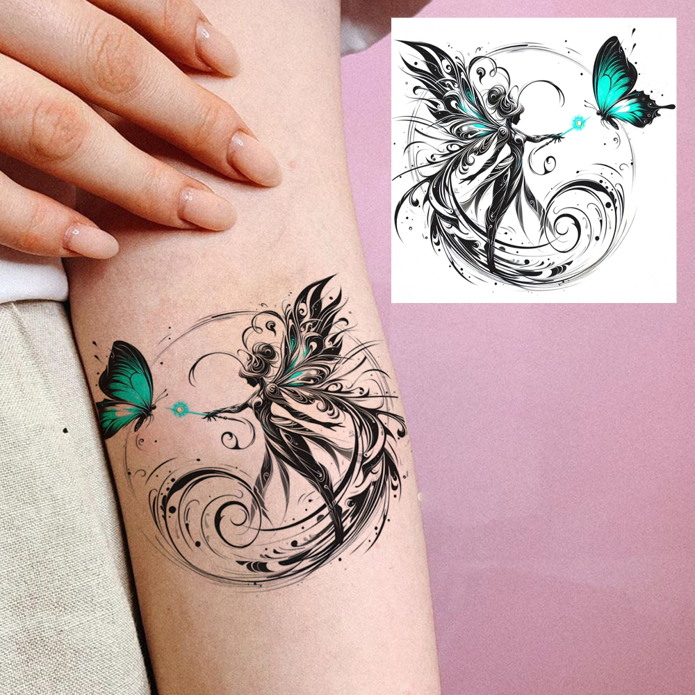 1 Sheet Angel Fairy Temporary Tattoos For Women Men Adults Hands Finger Foot Neck Clavicle Legs Forearm Shank Arm Body Art Makeup, Semi Permanent Temp Fake Tattoo Stickers Waterproof Long Lasting Realistic Tatoos For Festival Party Accessory