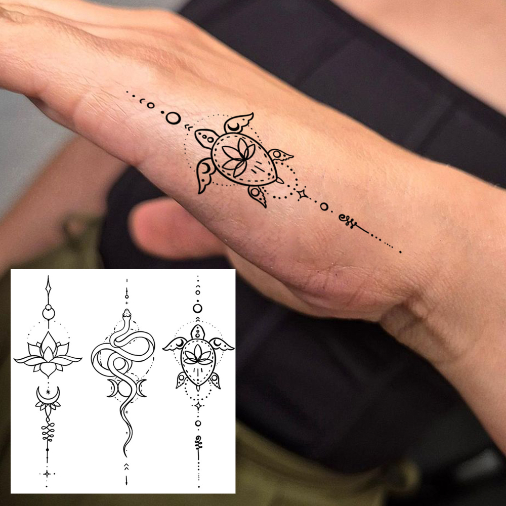 1 Sheet Lotus Temporary Tattoos For Women Men Adults Hands Finger Foot Neck Clavicle Legs Forearm Shank Arm Body Art Makeup, Semi Permanent Temp Fake Tattoo Stickers Waterproof Long Lasting Realistic Tatoos For Festival Party Accessory