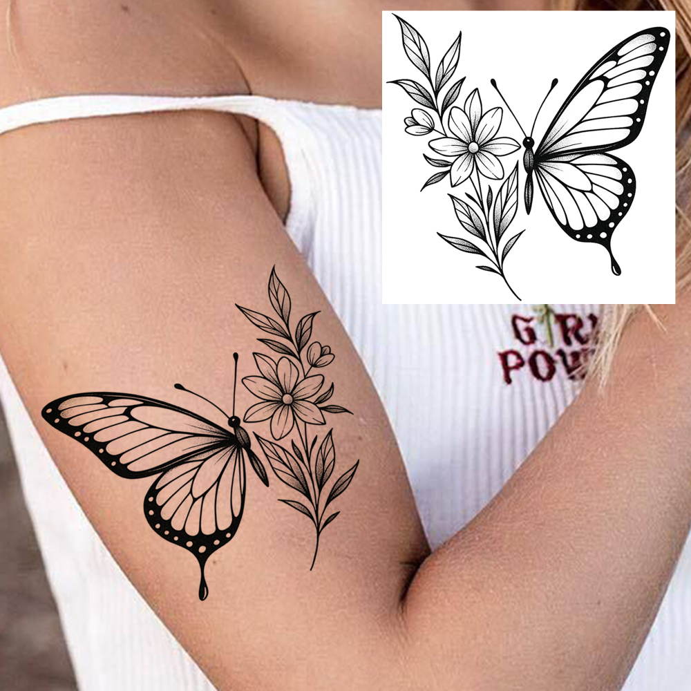 1 Sheet Butterfly Temporary Tattoos For Women Men Adults Hands Finger Foot Neck Clavicle Legs Forearm Shank Arm Body Art Makeup, Semi Permanent Temp Fake Tattoo Stickers Waterproof Long Lasting Realistic Tatoos For Festival Party Accessory