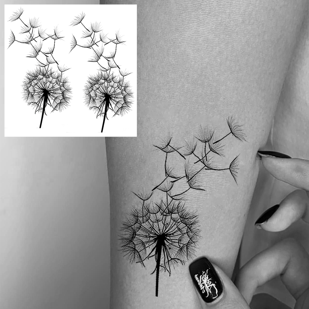 1 Sheet Dandelion Temporary Tattoos For Women Men Adults Hands Finger Foot Neck Clavicle Legs Forearm Shank Arm Body Art Makeup, Semi Permanent Temp Fake Tattoo Stickers Waterproof Long Lasting Realistic Tatoos For Festival Party Accessory