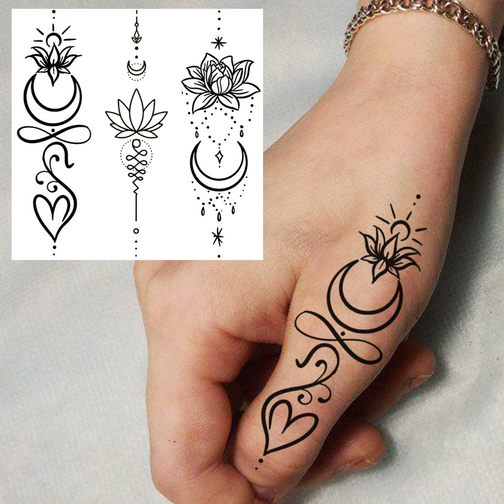 1 Sheet Lotus Temporary Tattoos For Women Men Adults Hands Finger Foot Neck Clavicle Legs Forearm Shank Arm Body Art Makeup, Semi Permanent Temp Fake Tattoo Stickers Waterproof Long Lasting Realistic Tatoos For Festival Party Accessory