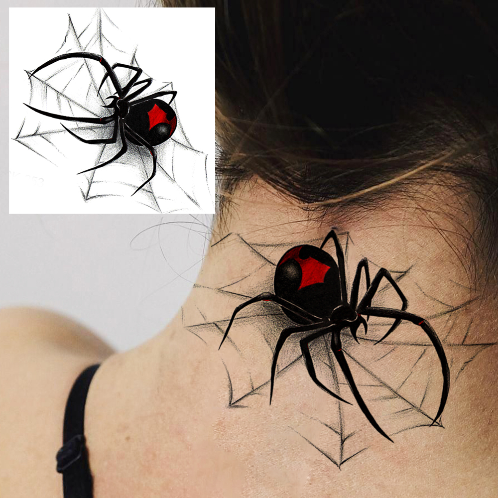 1 Sheet Spider Temporary Tattoos For Women Men Adults Hands Finger Foot Neck Clavicle Legs Forearm Shank Arm Body Art Makeup, Semi Permanent Temp Fake Tattoo Stickers Waterproof Long Lasting Realistic Tatoos For Festival Party Accessory