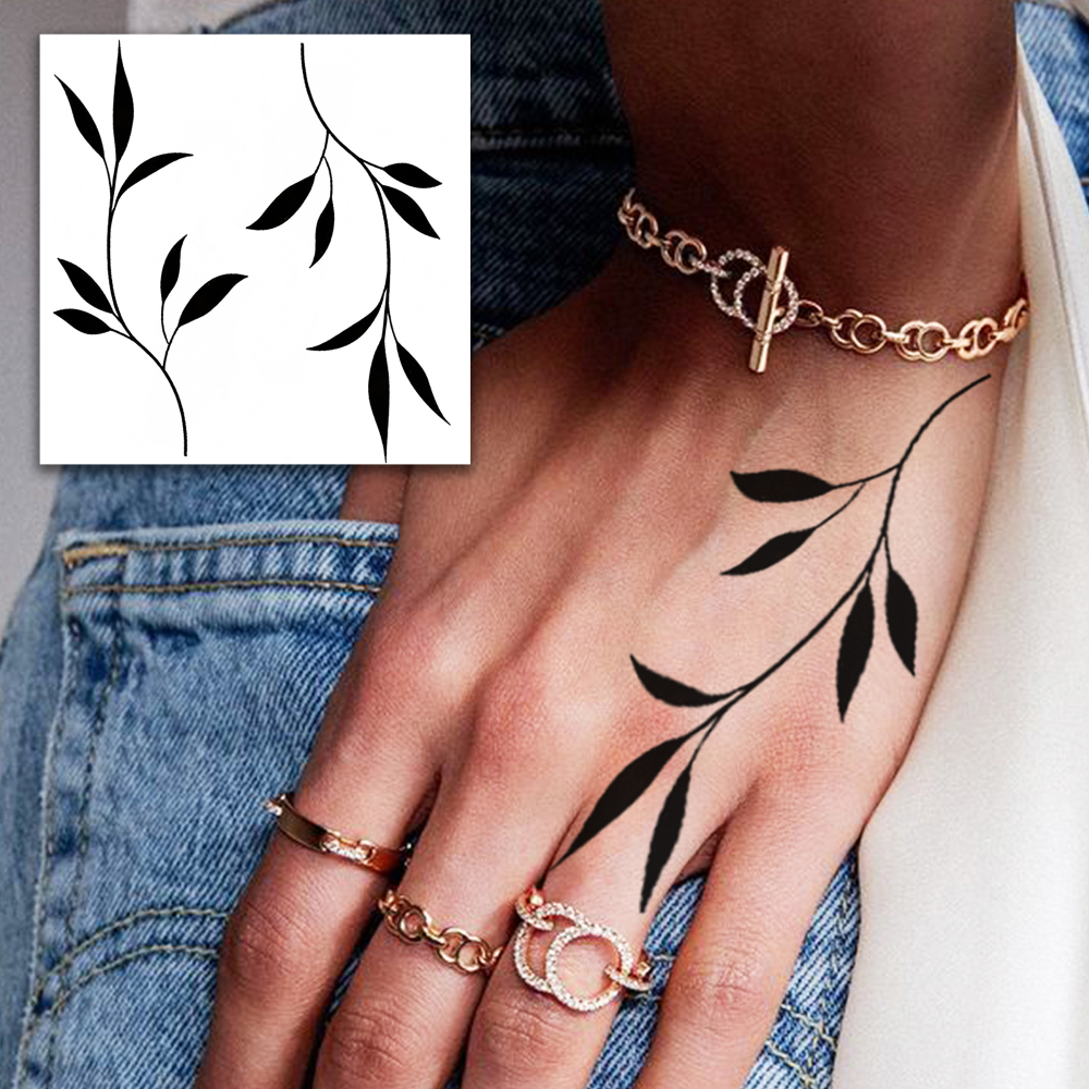 1 Sheet Plant Leaf Temporary Tattoos For Women Men Adults Hands Finger Foot Neck Clavicle Legs Forearm Shank Arm Body Art Makeup, Semi Permanent Temp Fake Tattoo Stickers Waterproof Long Lasting Realistic Tatoos For Festival Party Accessory