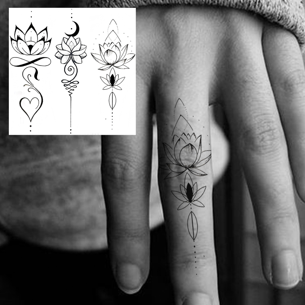 1 Sheet Lotus moon Temporary Tattoos For Women Men Adults Hands Finger Foot Neck Clavicle Legs Forearm Shank Arm Body Art Makeup, Semi Permanent Temp Fake Tattoo Stickers Waterproof Long Lasting Realistic Tatoos For Festival Party Accessory