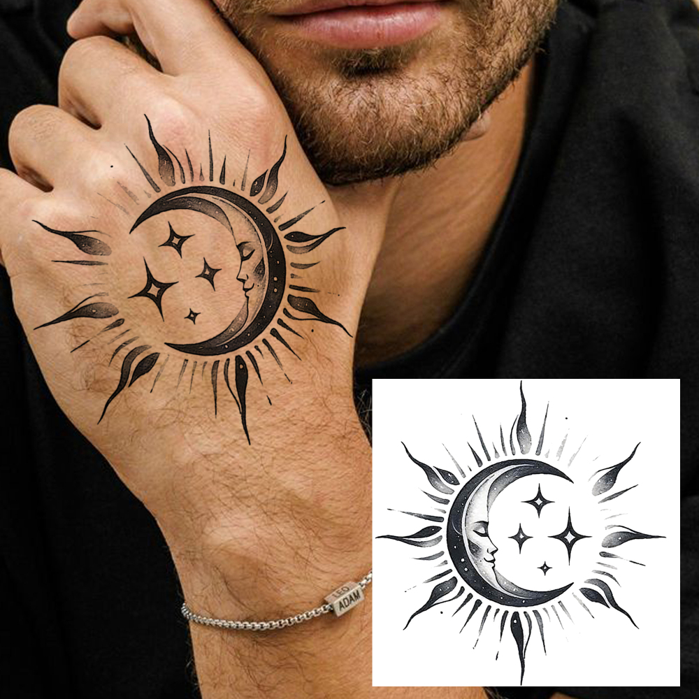 1 Sheet Moon Temporary Tattoos For Women Men Adults Hands Finger Foot Neck Clavicle Legs Forearm Shank Arm Body Art Makeup, Semi Permanent Temp Fake Tattoo Stickers Waterproof Long Lasting Realistic Tatoos For Festival Party Accessory