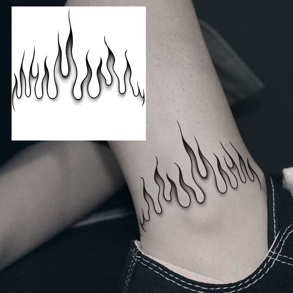 1 Sheet Fire Temporary Tattoos For Women Men Adults Hands Finger Foot Neck Clavicle Legs Forearm Shank Arm Body Art Makeup, Semi Permanent Temp Fake Tattoo Stickers Waterproof Long Lasting Realistic Tatoos For Festival Party Accessory