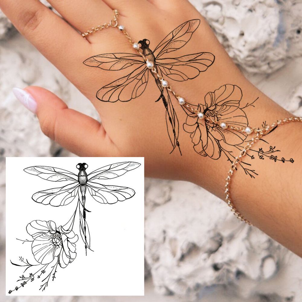 1 Sheet Dragonfly Temporary Tattoos For Women Men Adults Hands Finger Foot Neck Clavicle Legs Forearm Shank Arm Body Art Makeup, Semi Permanent Temp Fake Tattoo Stickers Waterproof Long Lasting Realistic Tatoos For Festival Party Accessory