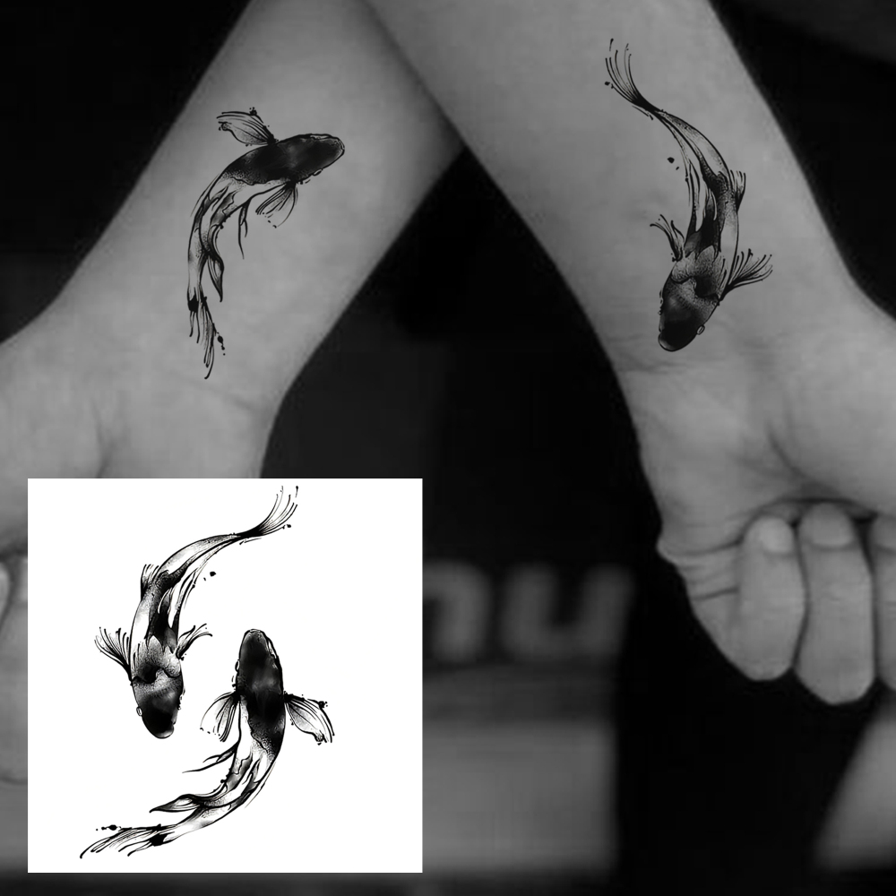 1 Sheet Fish Carp Temporary Tattoos For Women Men Adults Hands Finger Foot Neck Clavicle Legs Forearm Shank Arm Body Art Makeup, Semi Permanent Temp Fake Tattoo Stickers Waterproof Long Lasting Realistic Tatoos For Festival Party Accessory