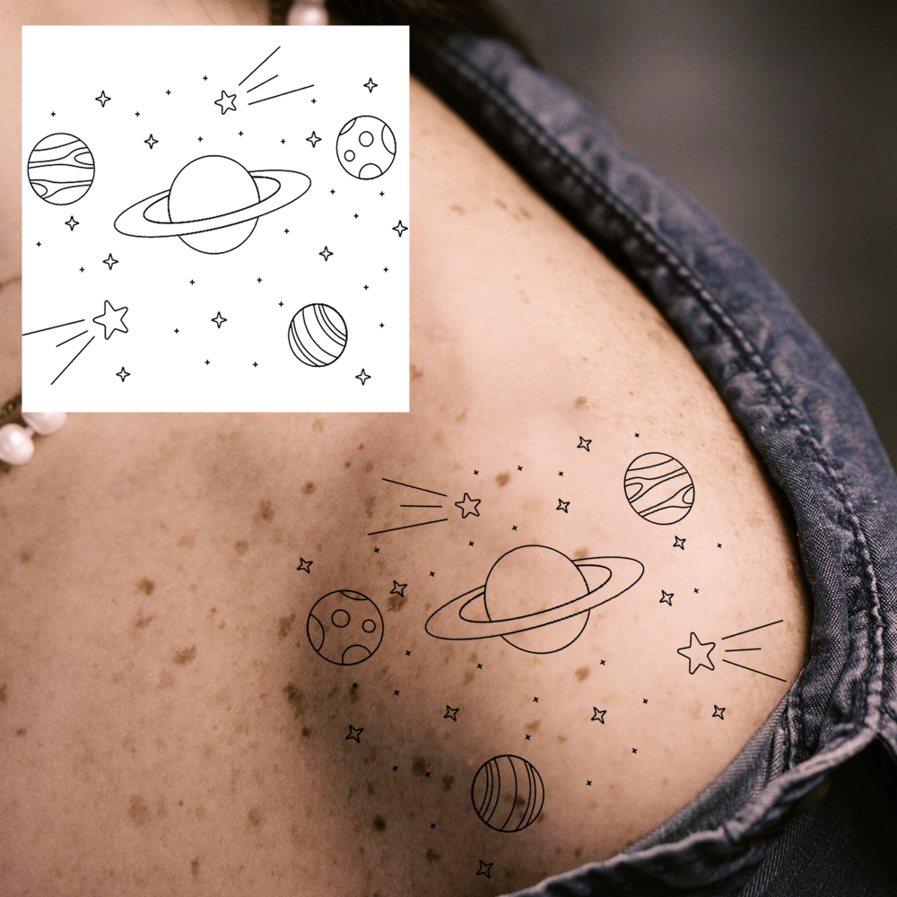 1 Sheet Planet Solar Temporary Tattoos For Women Men Adults Hands Finger Foot Neck Clavicle Legs Forearm Shank Arm Body Art Makeup, Semi Permanent Temp Fake Tattoo Stickers Waterproof Long Lasting Realistic Tatoos For Festival Party Accessory