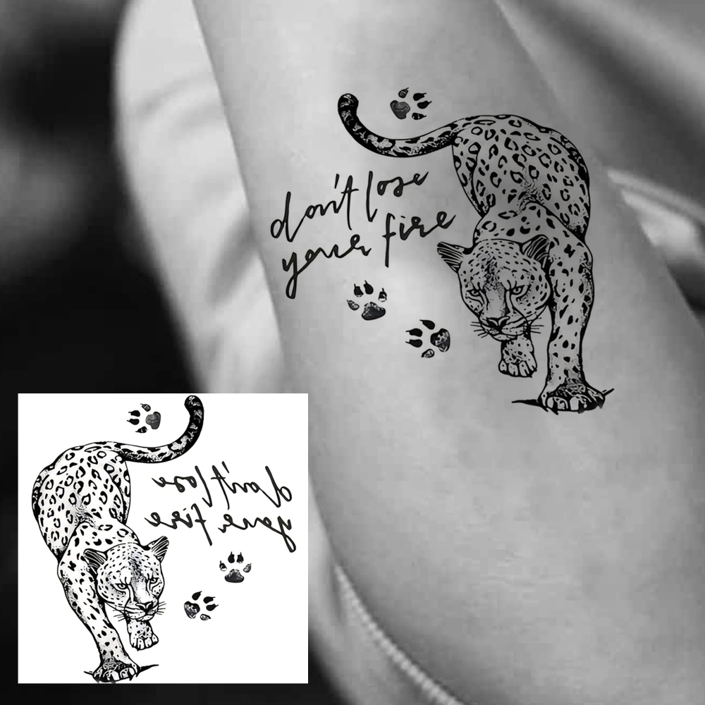 1 Sheet leopard Temporary Tattoos For Women Men Adults Hands Finger Foot Neck Clavicle Legs Forearm Shank Arm Body Art Makeup, Semi Permanent Temp Fake Tattoo Stickers Waterproof Long Lasting Realistic Tatoos For Festival Party Accessory