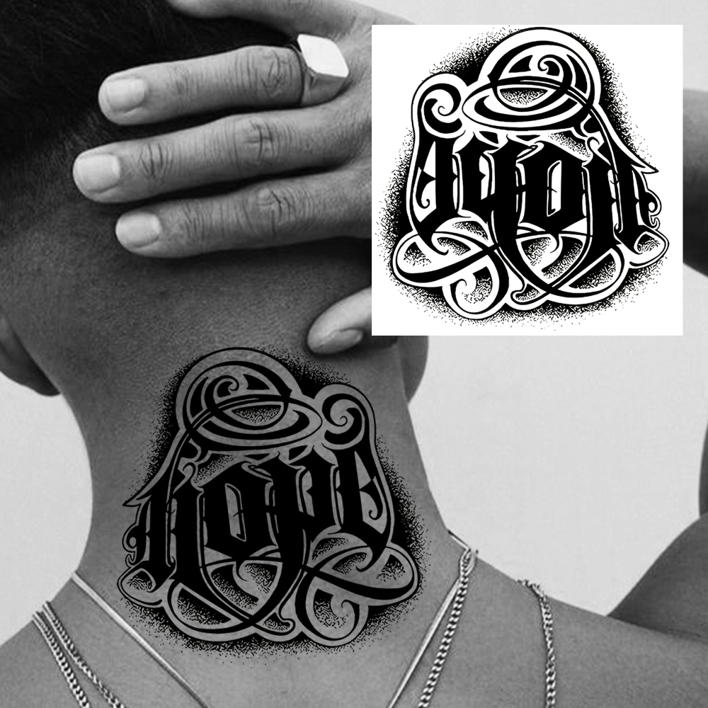 1 Sheet Y2K Hope Temporary Tattoos For Women Men Adults Hands Finger Foot Neck Clavicle Legs Forearm Shank Arm Body Art Makeup, Semi Permanent Temp Fake Tattoo Stickers Waterproof Long Lasting Realistic Tatoos For Festival Party Accessory