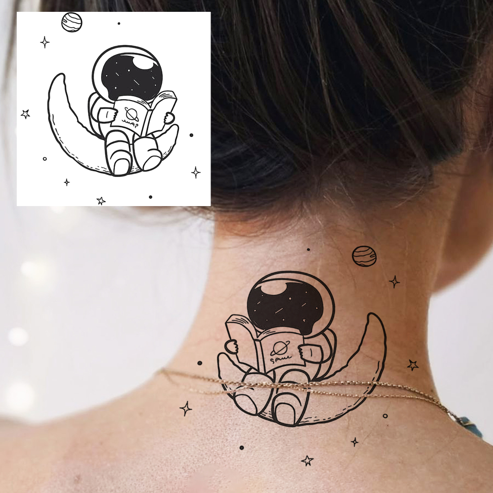 1 Sheet Y2K astronaut Temporary Tattoos For Women Men Adults Hands Finger Foot Neck Clavicle Legs Forearm Shank Arm Body Art Makeup, Semi Permanent Temp Fake Tattoo Stickers Waterproof Long Lasting Realistic Tatoos For Festival Party Accessory