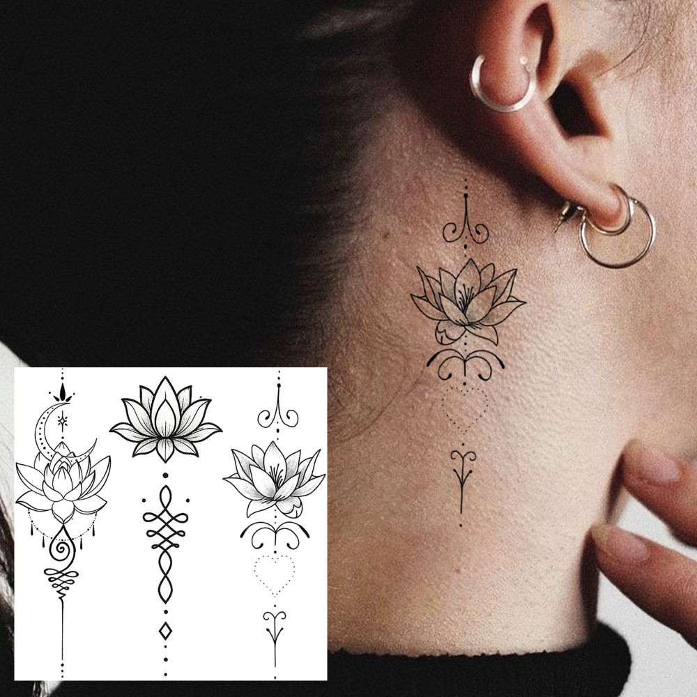 1 Sheet Lotus Temporary Tattoos For Women Men Adults Hands Finger Foot Neck Clavicle Legs Forearm Shank Arm Body Art Makeup, Semi Permanent Temp Fake Tattoo Stickers Waterproof Long Lasting Realistic Tatoos For Festival Party Accessory