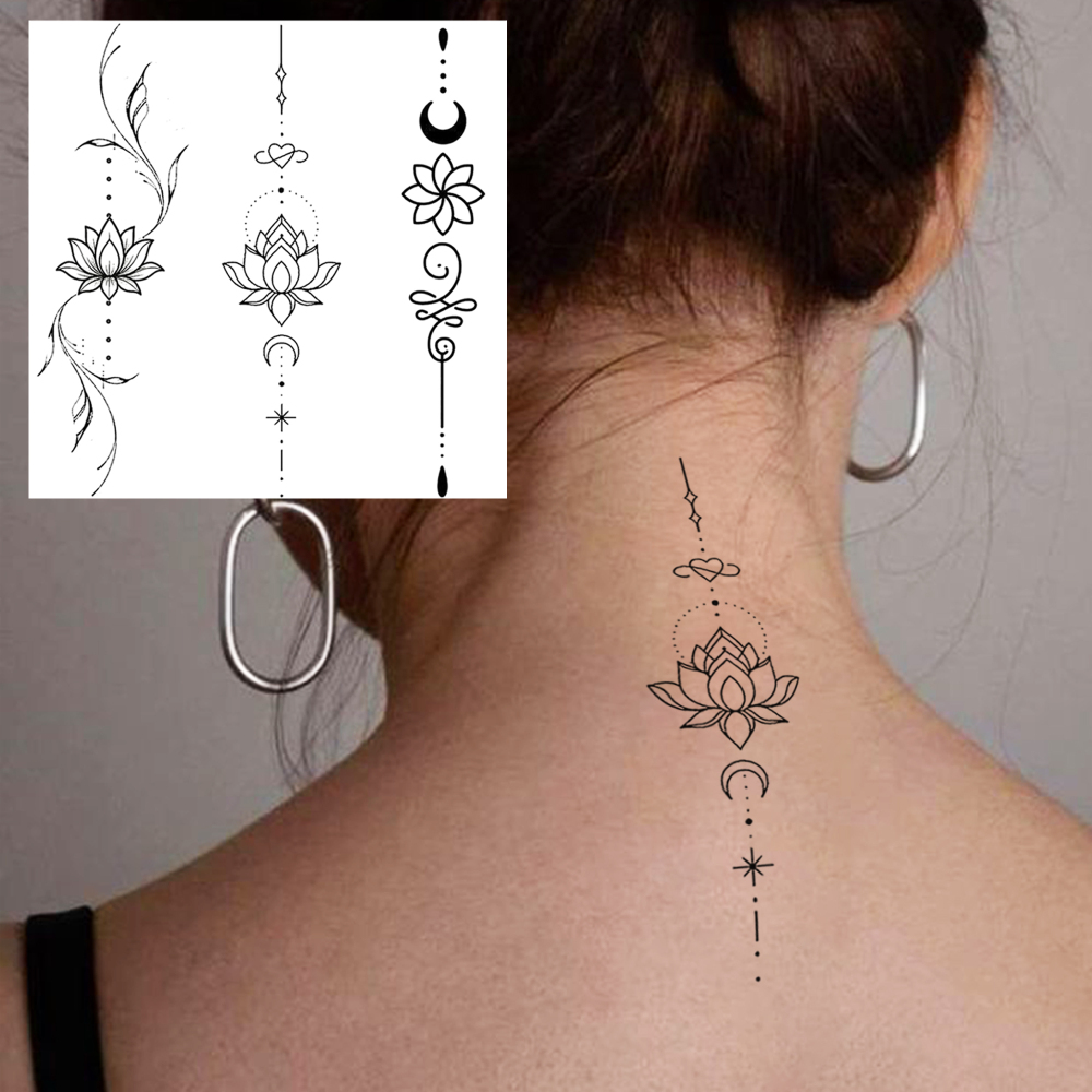 1 Sheet Lotus Temporary Tattoos For Women Men Adults Hands Finger Foot Neck Clavicle Legs Forearm Shank Arm Body Art Makeup, Semi Permanent Temp Fake Tattoo Stickers Waterproof Long Lasting Realistic Tatoos For Festival Party Accessory