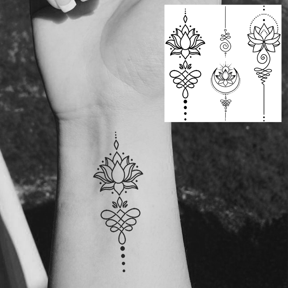 1 Sheet Lotus Temporary Tattoos For Women Men Adults Hands Finger Foot Neck Clavicle Legs Forearm Shank Arm Body Art Makeup, Semi Permanent Temp Fake Tattoo Stickers Waterproof Long Lasting Realistic Tatoos For Festival Party Accessory