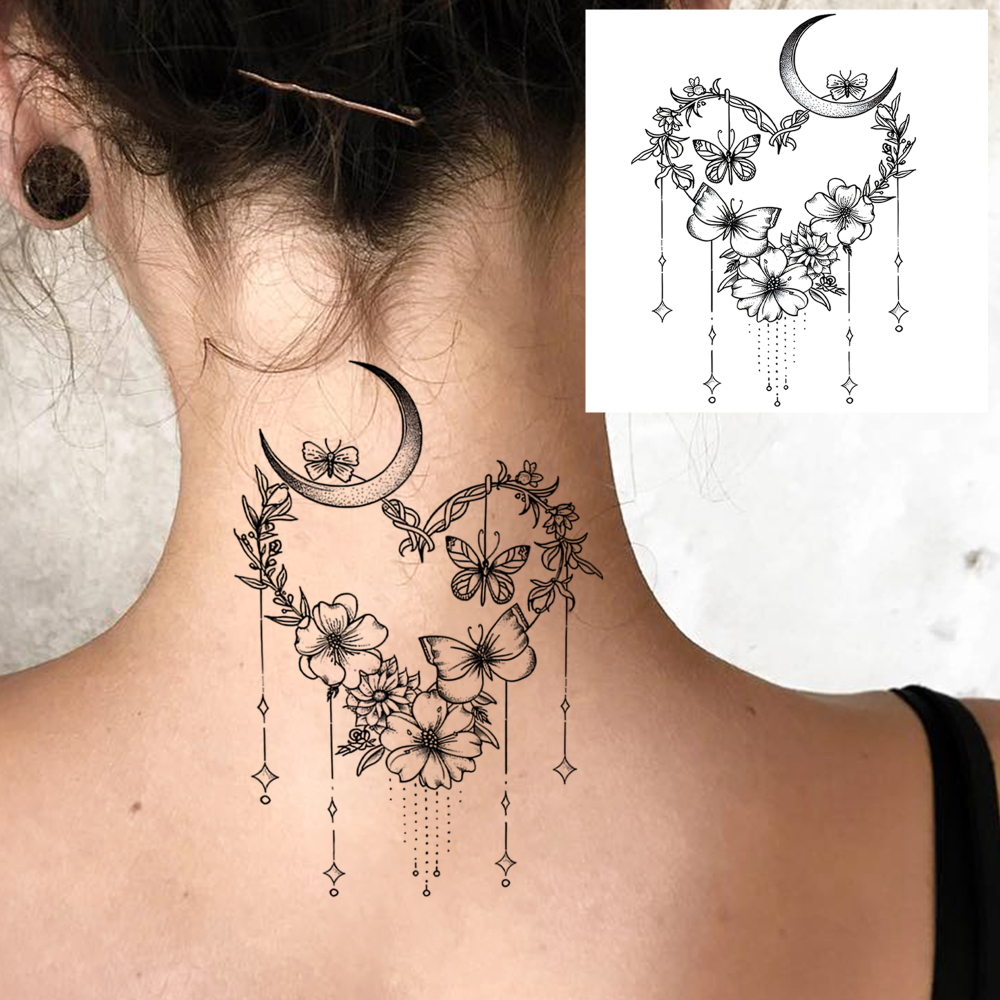 1 Sheet Heart Flower Temporary Tattoos For Women Men Adults Hands Finger Foot Neck Clavicle Legs Forearm Shank Arm Body Art Makeup, Semi Permanent Temp Fake Tattoo Stickers Waterproof Long Lasting Realistic Tatoos For Festival Party Accessory