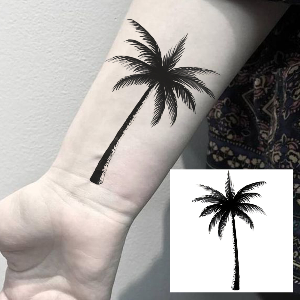 1 Sheet coconut trees Temporary Tattoos For Women Men Adults Hands Finger Foot Neck Clavicle Legs Forearm Shank Arm Body Art Makeup, Semi Permanent Temp Fake Tattoo Stickers Waterproof Long Lasting Realistic Tatoos For Festival Party Accessory