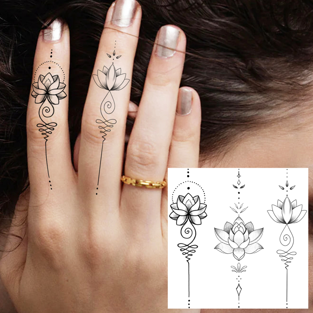 1 Sheet Lotus Temporary Tattoos For Women Men Adults Hands Finger Foot Neck Clavicle Legs Forearm Shank Arm Body Art Makeup, Semi Permanent Temp Fake Tattoo Stickers Waterproof Long Lasting Realistic Tatoos For Festival Party Accessory