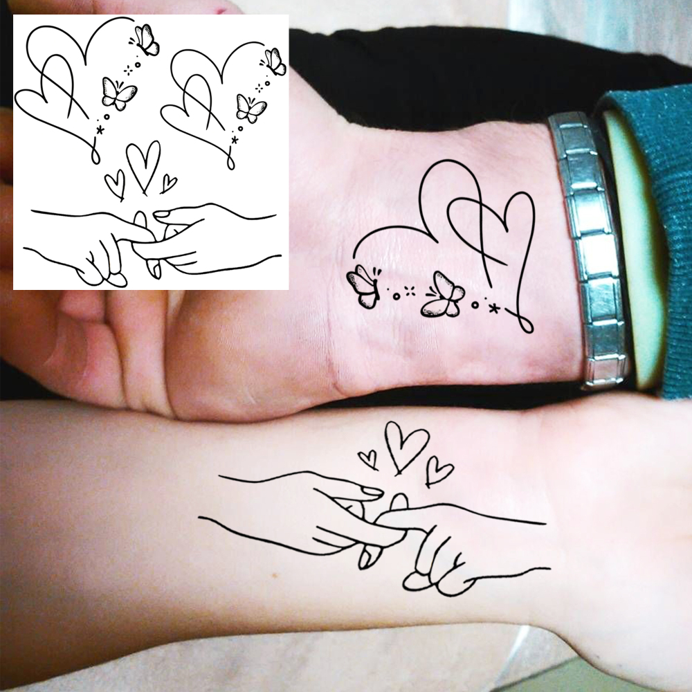 1 Sheet Love Family Temporary Tattoos For Women Men Adults Hands Finger Foot Neck Clavicle Legs Forearm Shank Arm Body Art Makeup, Semi Permanent Temp Fake Tattoo Stickers Waterproof Long Lasting Realistic Tatoos For Festival Party Accessory