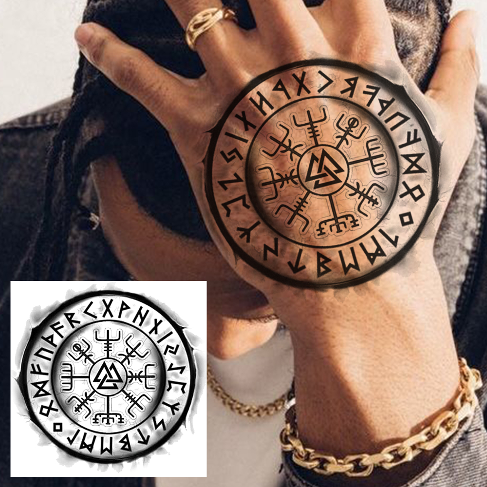 1 Sheet Compass Totem Temporary Tattoos For Women Men Adults Hands Finger Foot Neck Clavicle Legs Forearm Shank Arm Body Art Makeup, Semi Permanent Temp Fake Tattoo Stickers Waterproof Long Lasting Realistic Tatoos For Festival Party Accessory