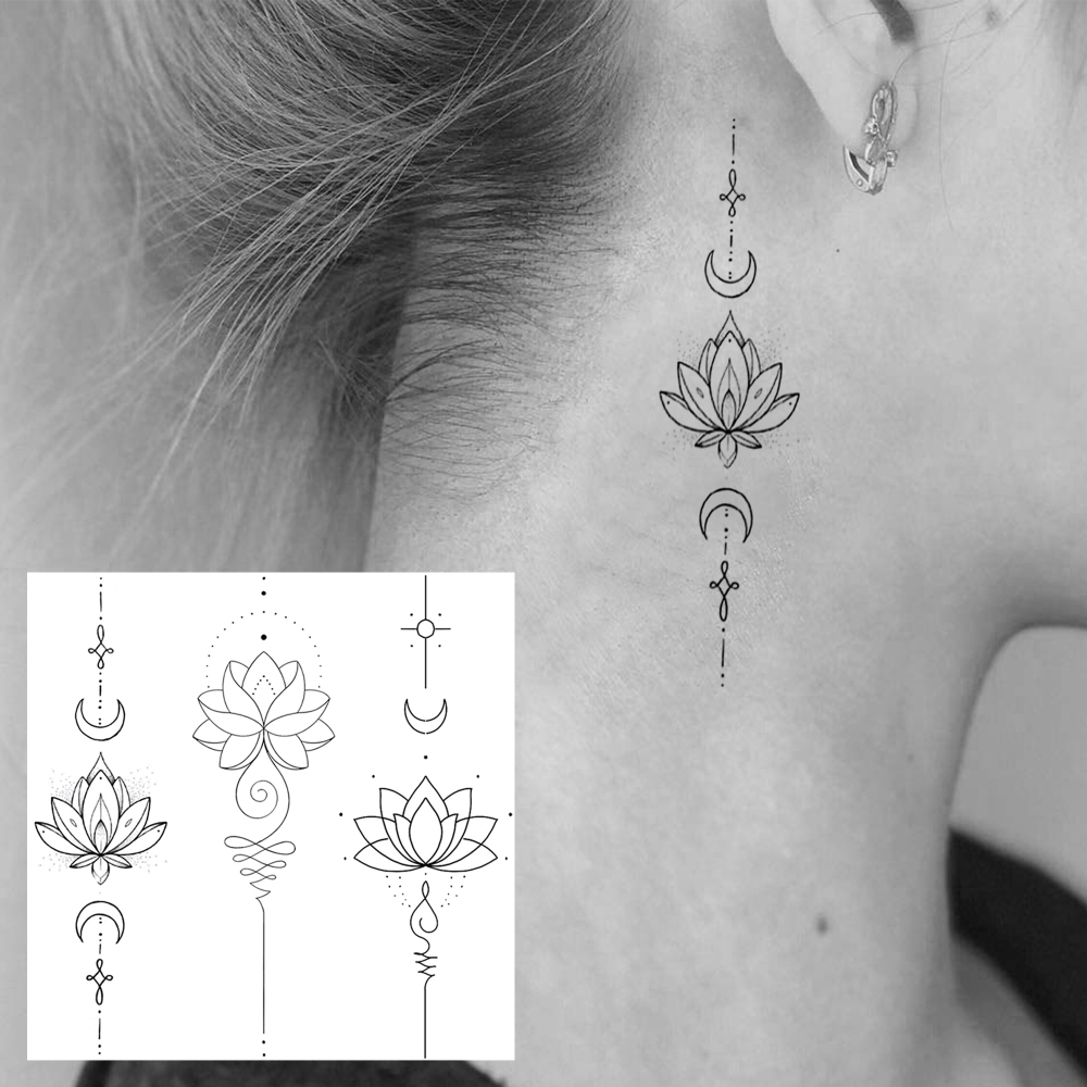 1 Sheet Lotus Flower Temporary Tattoos For Women Men Adults Hands Finger Foot Neck Clavicle Legs Forearm Shank Arm Body Art Makeup, Semi Permanent Temp Fake Tattoo Stickers Waterproof Long Lasting Realistic Tatoos For Festival Party Accessory