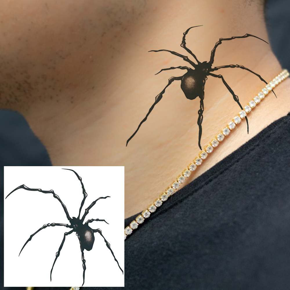 1 Sheet Spider Temporary Tattoos For Women Men Adults Hands Finger Foot Neck Clavicle Legs Forearm Shank Arm Body Art Makeup, Semi Permanent Temp Fake Tattoo Stickers Waterproof Long Lasting Realistic Tatoos For Festival Party Accessory