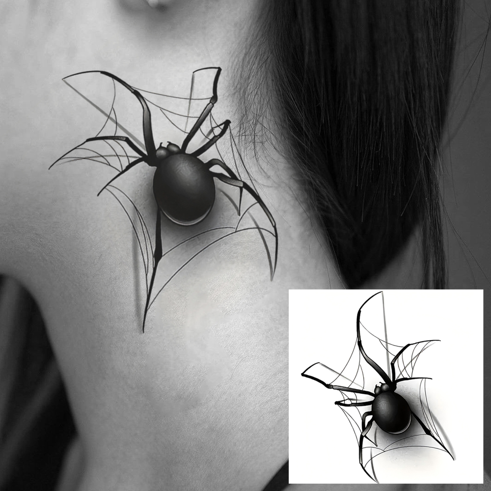 1 Sheet Spider Temporary Tattoos For Women Men Adults Hands Finger Foot Neck Clavicle Legs Forearm Shank Arm Body Art Makeup, Semi Permanent Temp Fake Tattoo Stickers Waterproof Long Lasting Realistic Tatoos For Festival Party Accessory