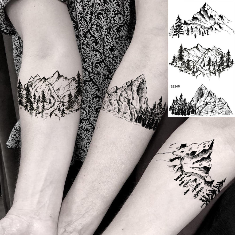 15 Sheets Mountain Temporary Tattoos For Women Men Adults Kids Hands Finger Foot Neck Clavicle Shank Arm Body Art Makeup, Semi Permanent Temp Fake Tattoo Stickers Waterproof Long Lasting Realistic Tatoos For Festival Party Accessory