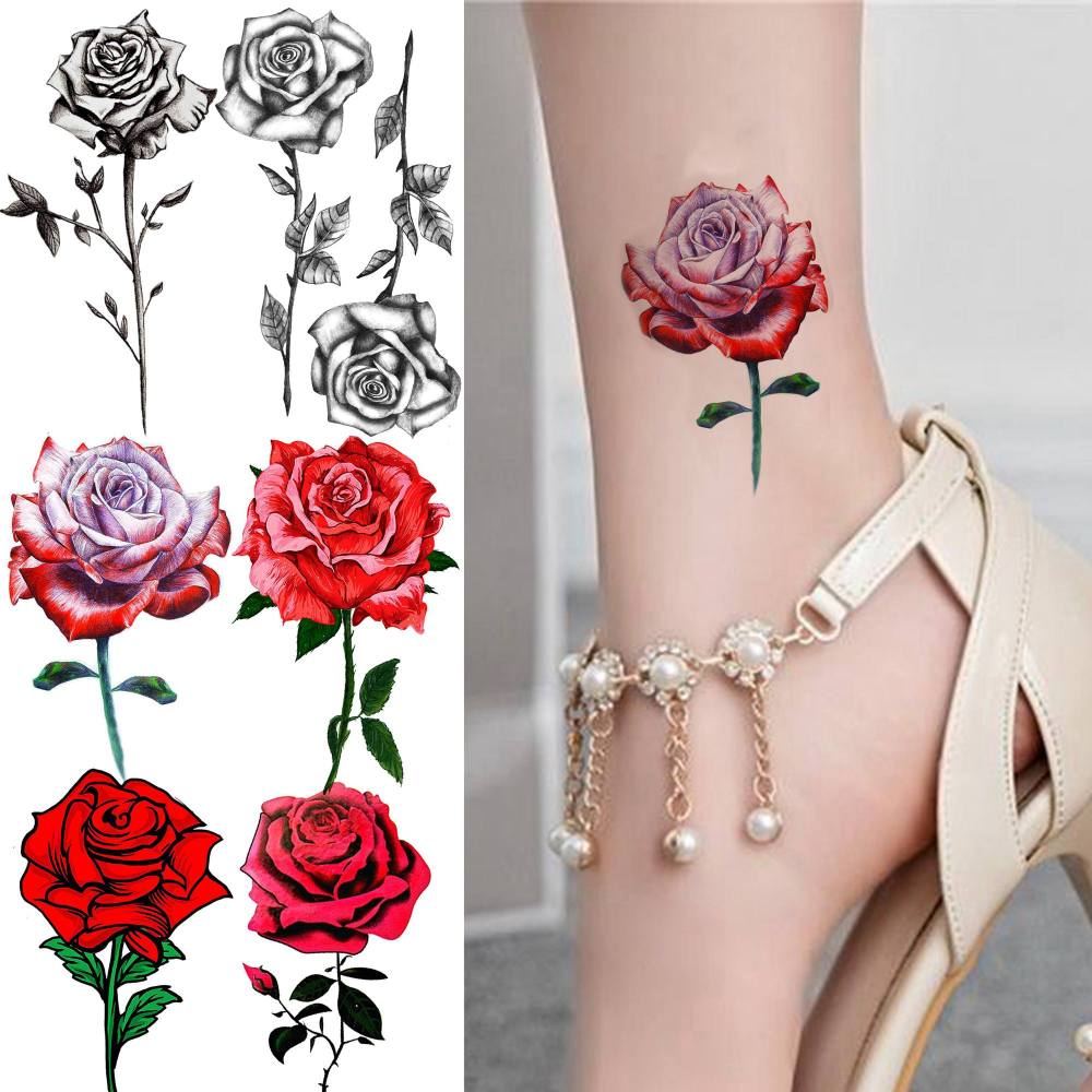 24 Sheets Small Rose Temporary Tattoos For Women Men Adults Kids Hands Finger Foot Neck Clavicle Shank Arm Body Art Makeup, Semi Permanent Temp Fake Tattoo Stickers Waterproof Long Lasting Realistic Tatoos For Festival Party Accessory
