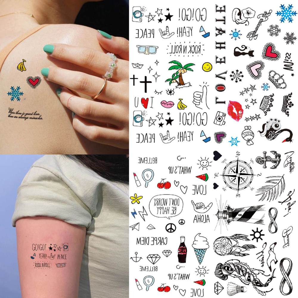 15 Sheets Cute Y2K Temporary Tattoos For Women Men Adults Hands Finger Foot Neck Clavicle Legs Thigh Forearm Shank Arm Body Art Makeup, Semi Permanent Temp Fake Tattoo Stickers Waterproof Long Lasting Realistic Tatoos For Festival Party Accessory