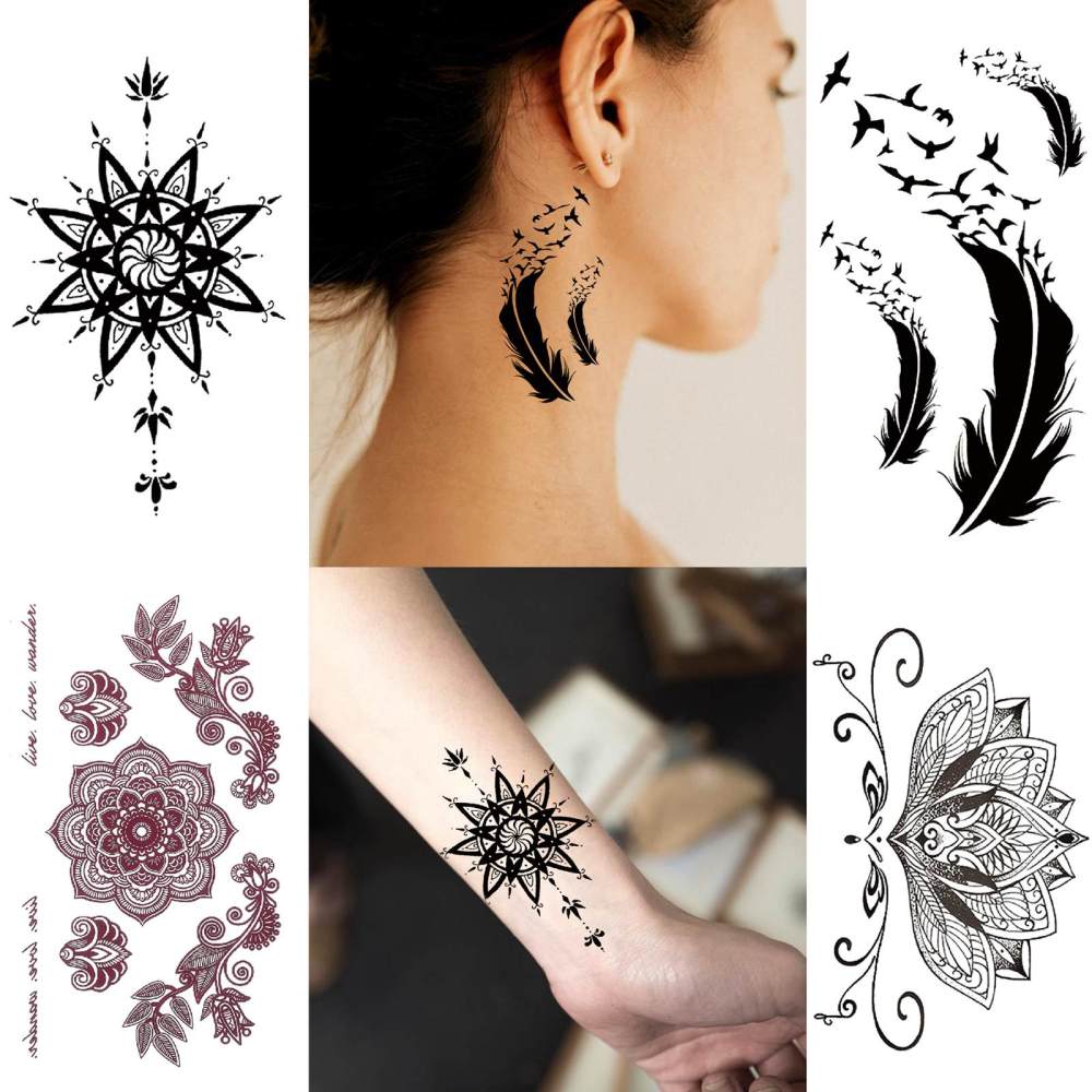 15 Sheets Cute Flower Temporary Tattoos For Women Men Adults Hands Finger Foot Neck Clavicle Legs Thigh Forearm Shank Arm Body Art Makeup, Semi Permanent Temp Fake Tattoo Stickers Waterproof Long Lasting Realistic Tatoos For Festival Party Accessory
